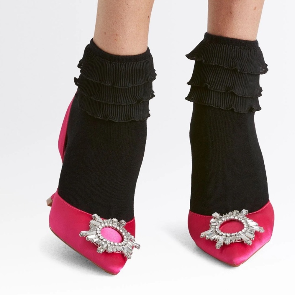 LELE SADOUGHI NWT AUTHENTIC CRIMSON SET OF 3 PLEATED BOBBY SOCKS